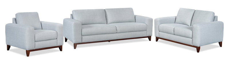 River 63.3\" Linen-Look Fabric Loveseat with Wood Base and Legs - Grey