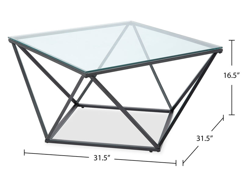 Prism 31.5\" Modern Glass Top Coffee Table – Glass with Metal Base 