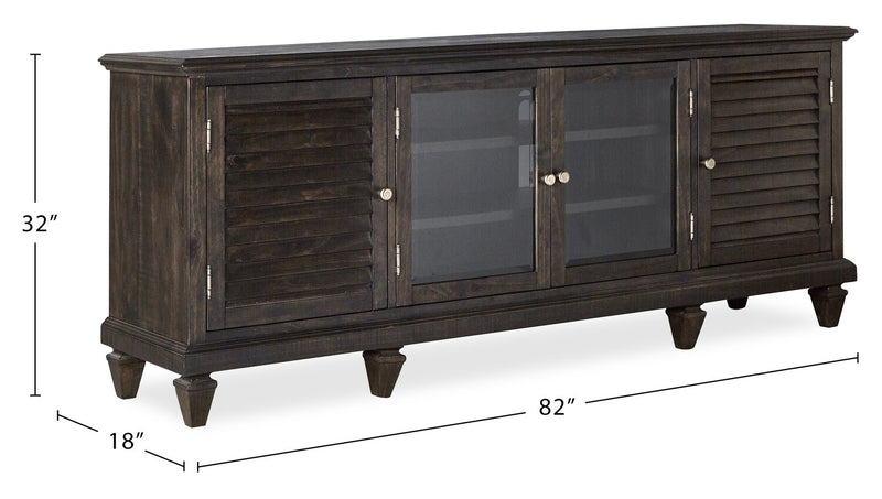 Baron 82” Rustic Pine TV Stand with Storage and Cable Management for TVs up to 90” - Weathered Charcoal