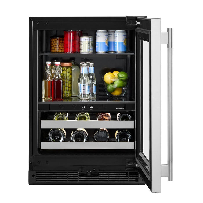 KitchenAid 24\" Beverage Centre with Wood-Front Racks – Black and Stainless Steel - KUBR524SSB 