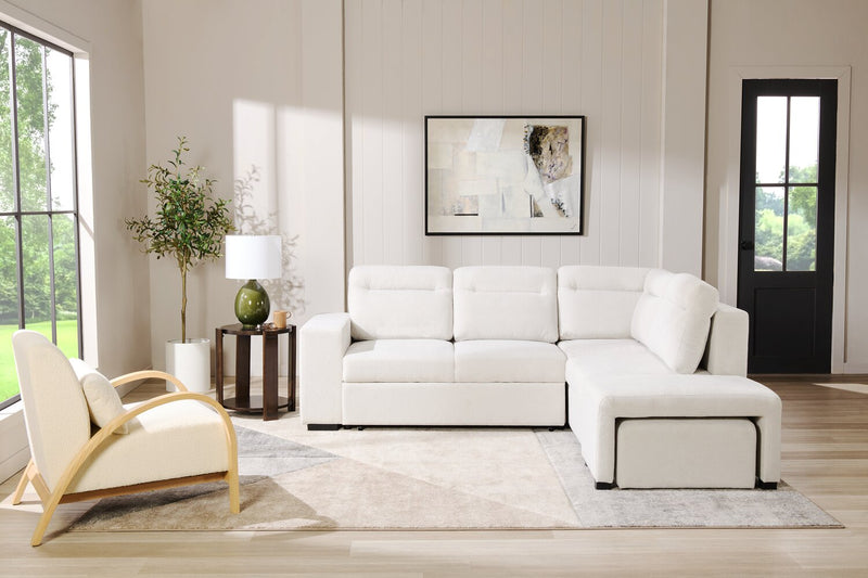 Coast 3-Piece Right-Facing Ivory White Fabric Sleeper Sectional with Storage Chaise and Storage Armrest
