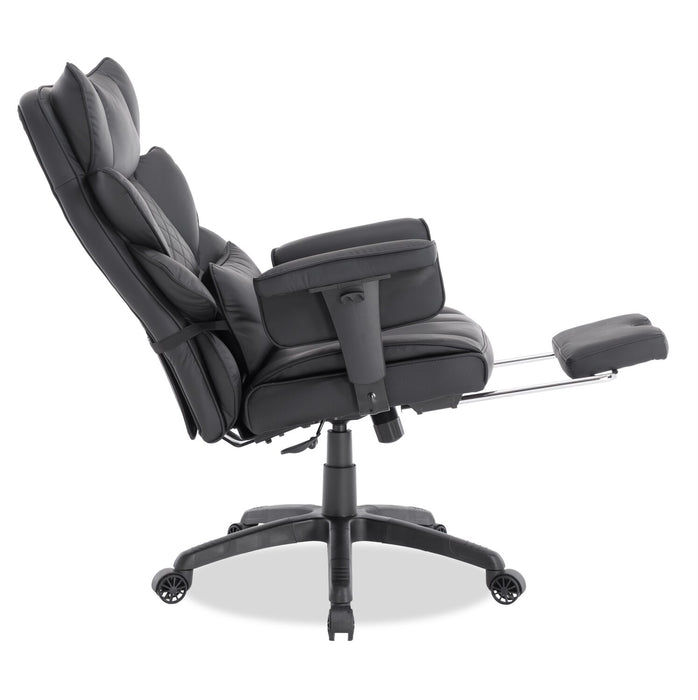 Tommy 28.7\" Faux Leather Adjustable Office Chair with Footrest and Adjustable Arms – Black 