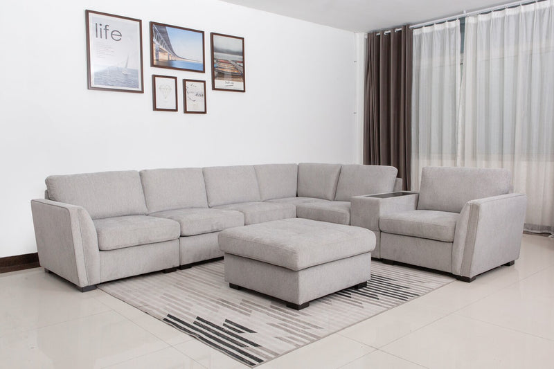 Vault 7-Piece Sectional with Five Storage Chairs and Storage USB Console - Grey