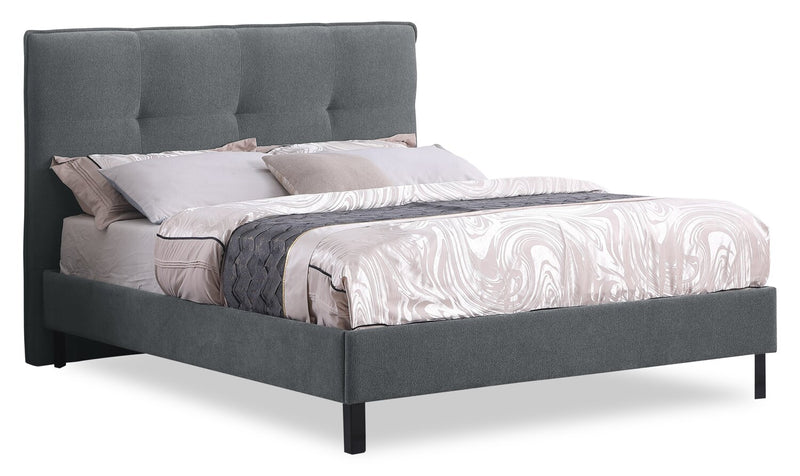 Amos Upholstered Platform Bed in Charcoal Fabric with Tufted Headboard - King Size