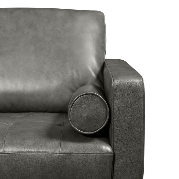 Edge 70\" Genuine Leather Loveseat with Wood Legs and Removable Back Cushions - Grey