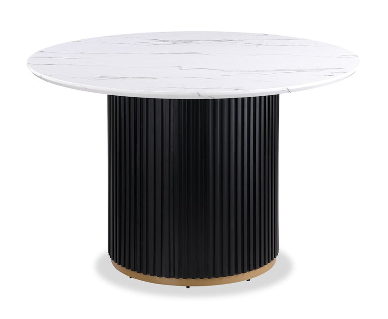 Kort & Co. Capri Dining Table with Marble-Look Top & Gold Accent, 47\"W Round - Black/White