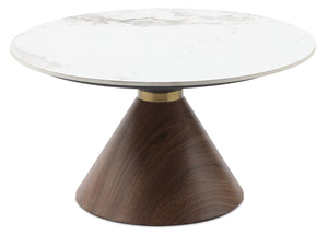 Alwin 31.5” Modern Round Coffee Table with White Sintered Stone Top - Brown