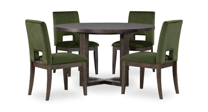 Zelda 5pc Dining Set with Table & 4 Chairs, 60\"W Round - Green & Espresso Brown