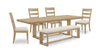 Aspen 6pc Dining Package with 80-104\"Extension Table, Bench & 4 Chairs, Fabric - Natural