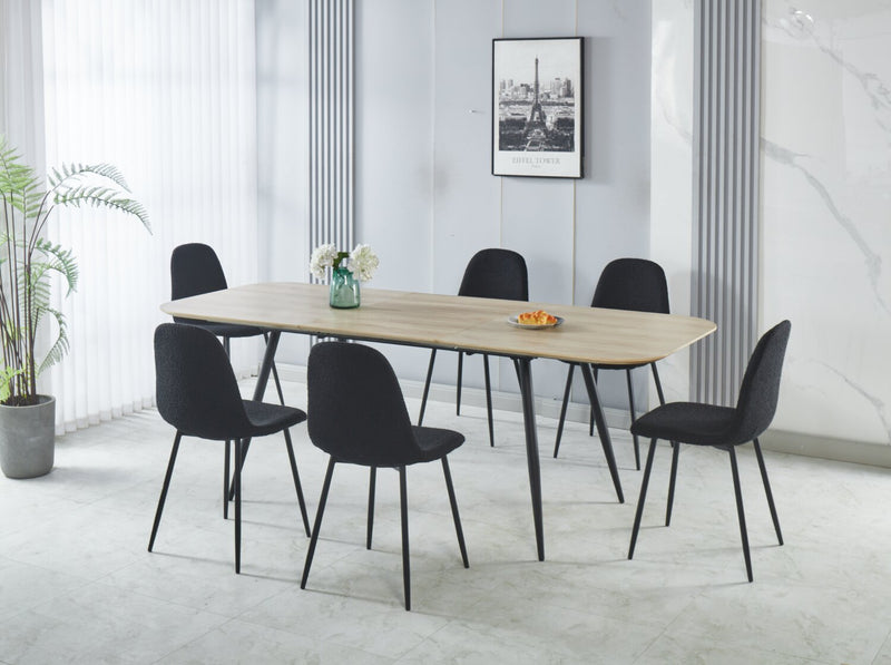 Joss 7pc Dining Set with Table & 6 Chairs - 63-86.5\"W Butterfly Extension, Metal  - Natural/Black