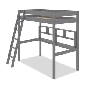 Brody Loft Bed with Built-in Desk, Ladder & Guardrails for Kids & Teens, Grey - Twin Size