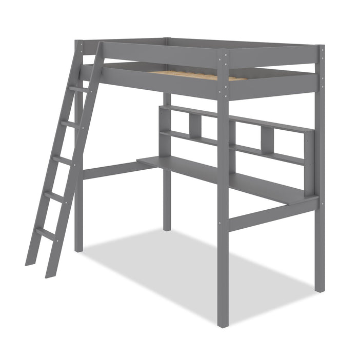 Brody Loft Bed with Built-in Desk, Ladder & Guardrails for Kids & Teens, Grey - Twin Size
