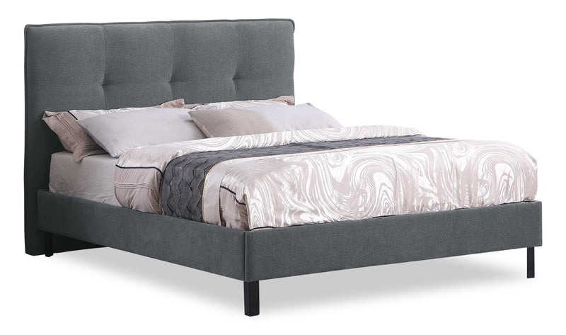 Amos Upholstered Platform Bed Base in Charcoal Fabric - King Size