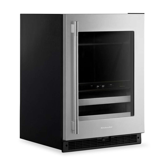 KitchenAid 24\" Beverage Centre with Wood-Front Racks – Black and Stainless Steel - KUBR524SSB 