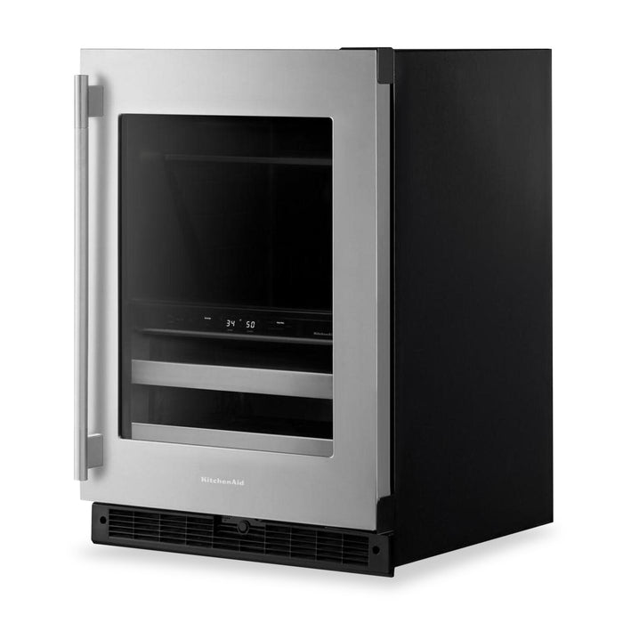 KitchenAid 24\" Beverage Centre with Wood-Front Racks – Black and Stainless Steel - KUBR524SSB 