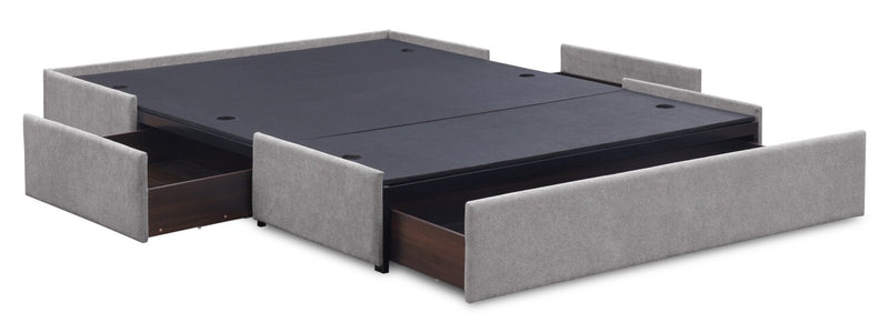 Amos Upholstered Storage Bed Base in Grey Fabric with 3 Built-in Drawers  - Queen Size