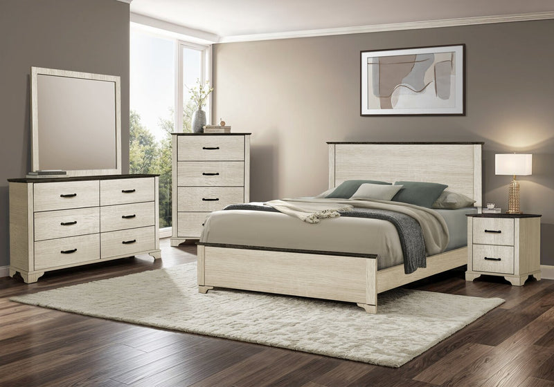 Clara 6pc Bedroom Set with Bed, Dresser, Mirror & Nightstand, Bleached Oak & Brown - Queen Size