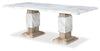 ["Vega Dining Table, Marble Look, Pedestal Base, 82\"W - Natural & White"]