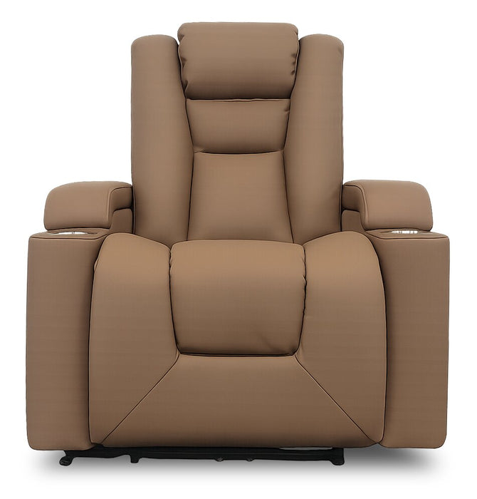 Rylen 35.4\" Faux Leather Power Reclining Chair with Power Headrest and Storage Armrests – Brown 
