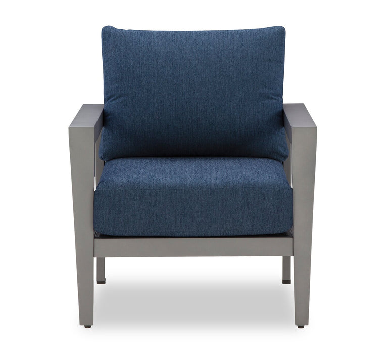 Barrie 4-Piece Outdoor Patio Set with Sofa, 2 Chairs and Table - Aluminum, UV & Weather Resistant  - Blue & Grey