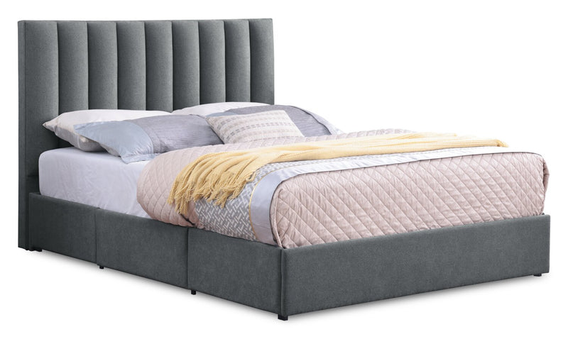 Amos Upholstered Storage Bed Base in Charcoal Fabric with 3 Built-in Drawers  - Full Size