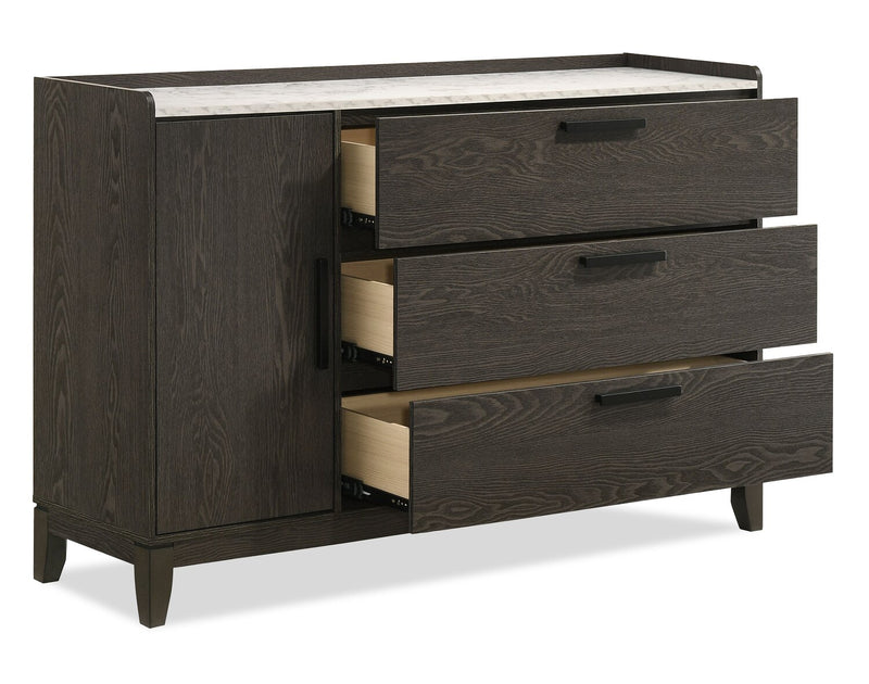 Sable Bedroom 3-Drawer Dresser with Storage Cabinet, 59\"W x 37\"H - Dark Grey