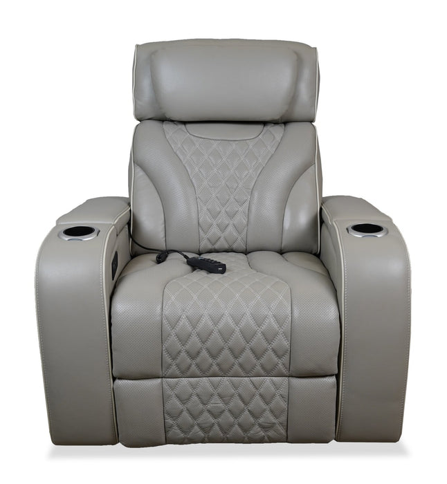 Elite 38\" Genuine Leather Massage Power Reclining Chair with Immersive Audio and Power Headrest - Putty