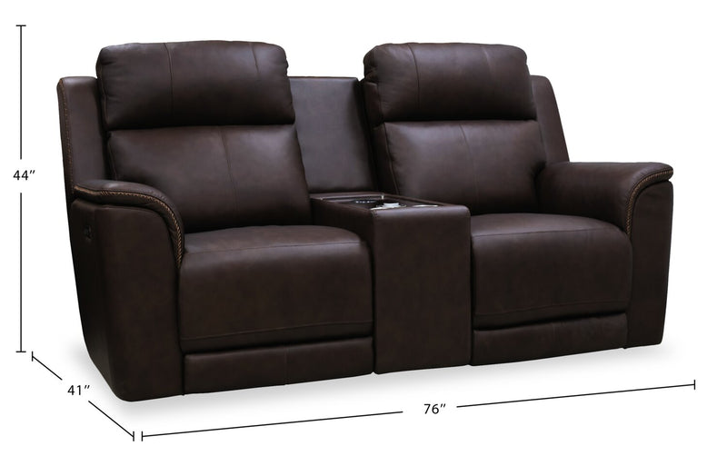 Vibe 76\" Genuine Leather Massage Power Reclining Loveseat with Immersive Audio and Power Headrests - Brown