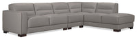 Citadel 3-Piece Right-Facing Top-Grain Genuine Leather Sectional with Wood Legs - Grey 