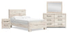 Derekson 6pc Bedroom Set with Panel Bed, Dresser, Mirror & Nightstand, Rustic White - Full Size