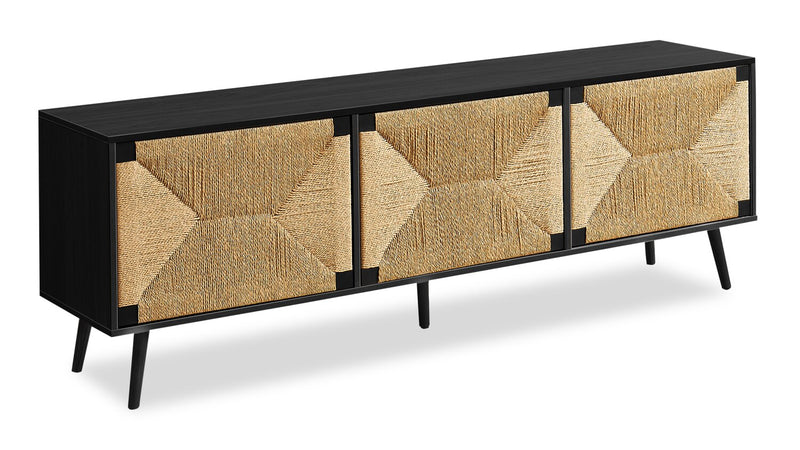 Jersey 71\" Tv Stand with Seagrass-Look Cabinet Doors for TVs up to 70\" - Black