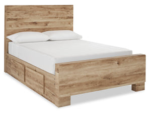 Derekson Storage Bed with 2 Built-In Side Drawers, Natural - King Size