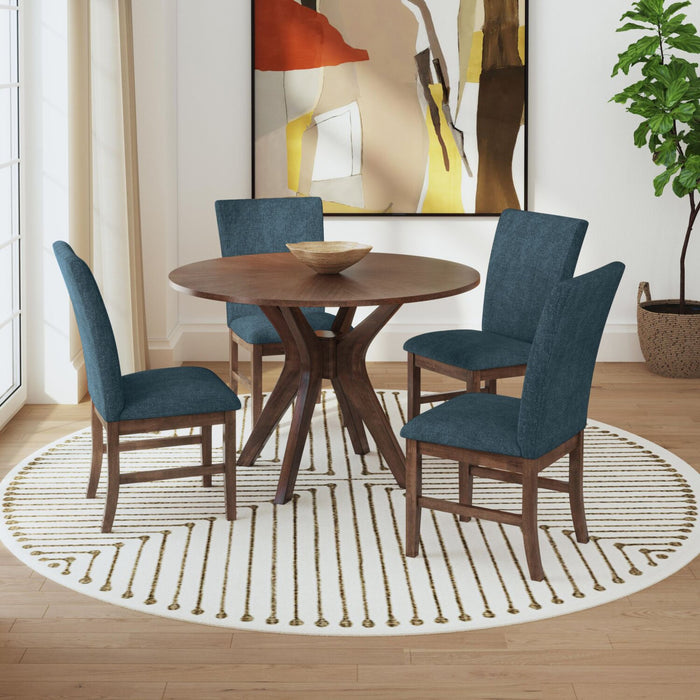 Rain 5pc Dining Set with Table & 4 Blue Chairs, 45\"W Round - Blue/Brown