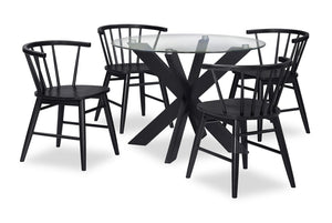 Remi 5pc Dining Set with Table & 4 Spindle-Back Chairs, Glass & Wood, 42