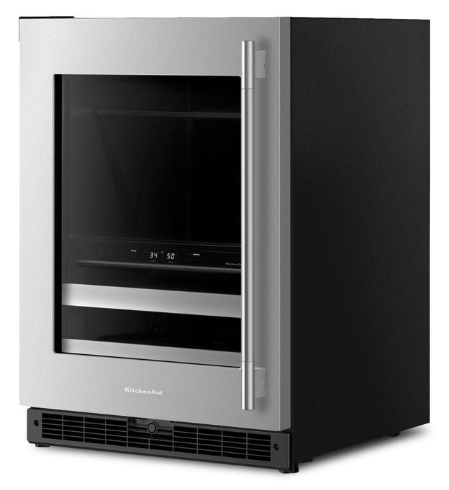 KitchenAid 24\" Beverage Centre with Wood-Front Racks – Black and Stainless Steel - KUBL524SSB