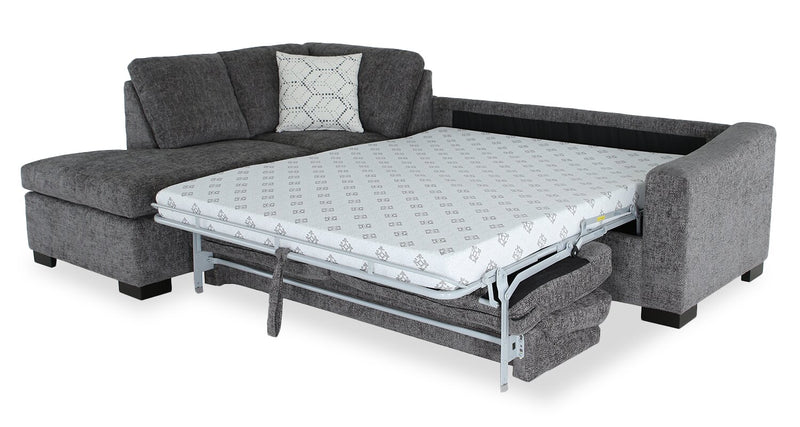 Aubrey 114\" Left-Facing Chenille Fabric Eurostyle Queen Sofa Bed Sectional with Wooden Legs – Grey