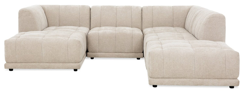 Oaklyn Modular 6-Piece Fabric Sectional with Ottomans and Tufted Seat Cushions – Beige