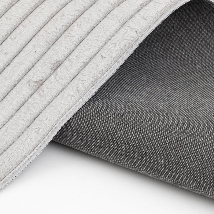 Faux Fur Channel Light Grey Area Rug with Memory Foam Backing - 5' x 7'