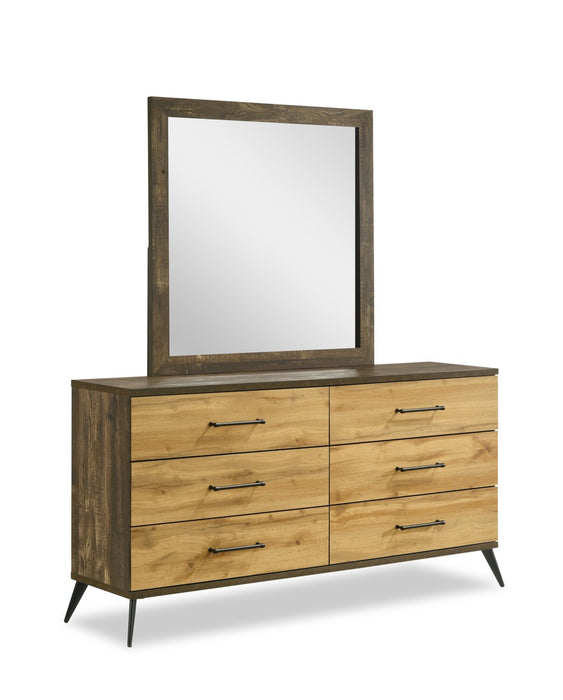 Silas 6pc Bedroom Set with Platform Bed, Dresser, Mirror & Nightstand, LED, Rustic Brown - King Size