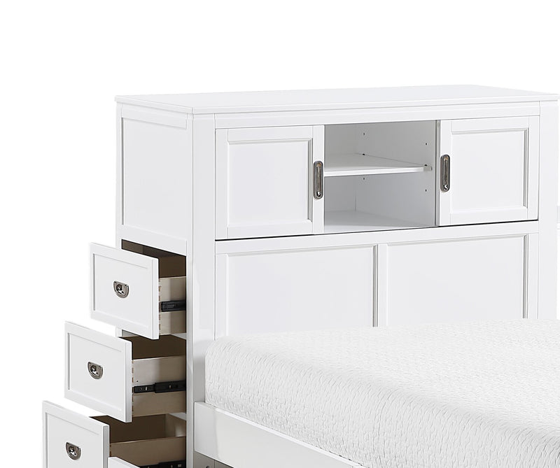 Quinn Platform Bed with Bookcase Headboard, Built-in Desk & Stool, White - Twin Size