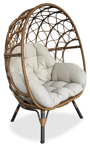 Kort & Co. Coco Outdoor Patio Egg Chair - Hand-Woven Resin Wicker, UV & Weather Resistant - Brown/Beige