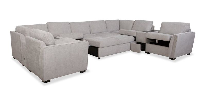 Vault 9-Piece Sectional with Sofa Bed Loveseat, Four Storage Chairs and Storage USB Console - Grey