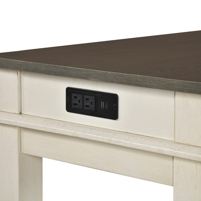 Nyles 60\" Contemporary Console Table with 3 Counter-Height Stools and USB Ports- Buttermilk