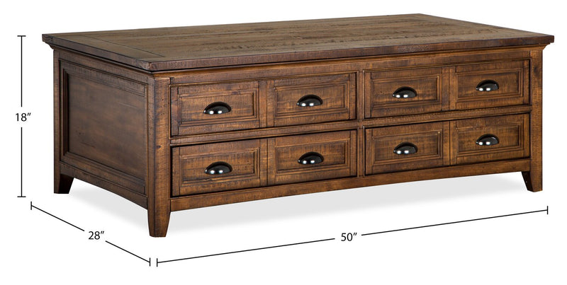 Hanson 50” Traditional Pine Lift Top Coffee Table with Storage and Casters - Toasted Nutmeg