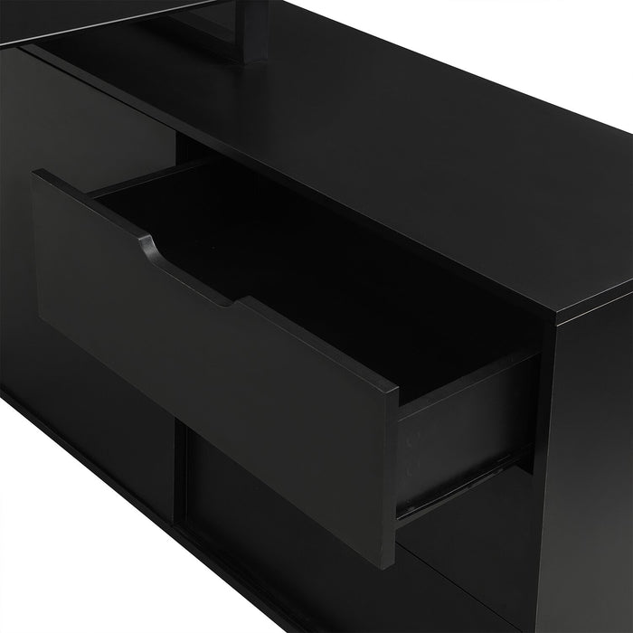 Daniel 55.11\" Glass-Top L-Shaped Desk with Storage - Black