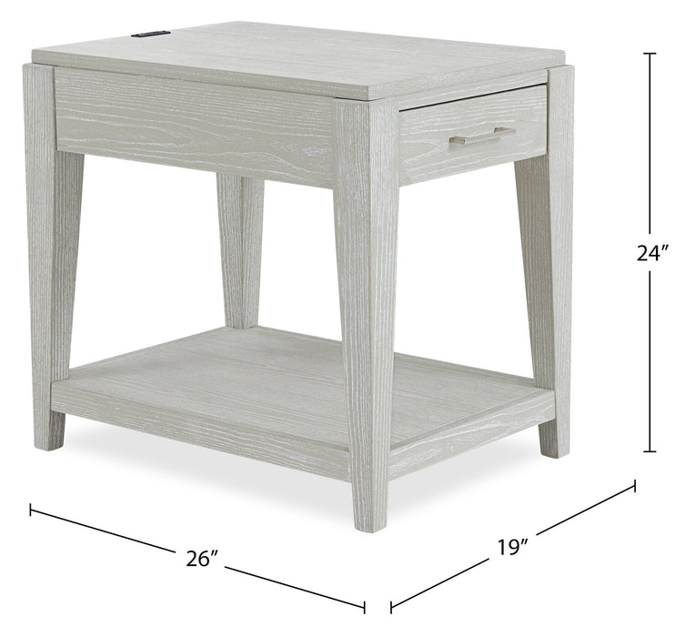 Vida 19” Solid Wood Chairside Table with Storage, Shelf, Lighting and USB - Sand