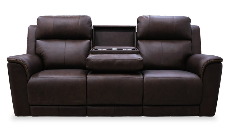 Vibe 85\" Genuine Leather Massage Power Reclining Sofa with Immersive Audio and Power Headrests - Brown