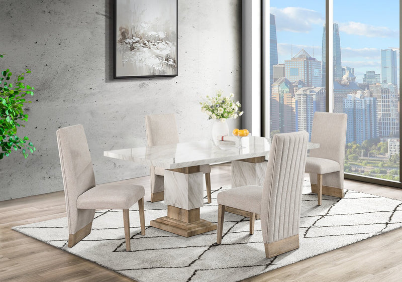 Vega Dining Chair with Polyester Fabric, Wood, Channeled Tufting - Natural
