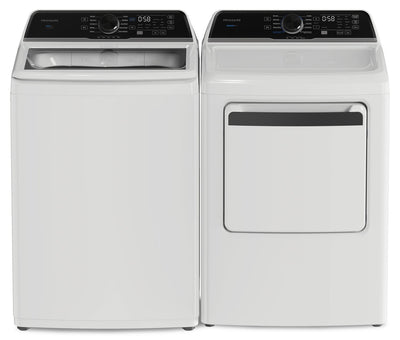 Frigidaire 5.1 Cu. Ft. Top-Load Washer and 7 Cu. Ft. Electric Dryer - White | Laveuse à chargement par le haut de 5,1 pi³ et sécheuse électrique de 7 pi³ de Frigidaire - blanches