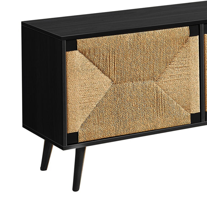 Jersey 71\" Tv Stand with Seagrass-Look Cabinet Doors for TVs up to 70\" - Black